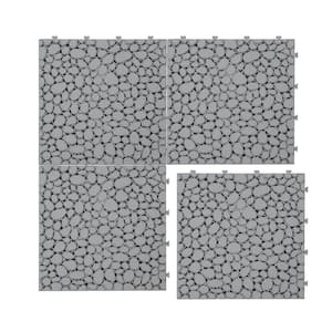 Gray 12 in. x 12 in. x 0.56 in. Thick Plastic Interlocking Deck Tiles Pebble Stone Pattern Anti-Slip 12 sq. ft. 12 Pack