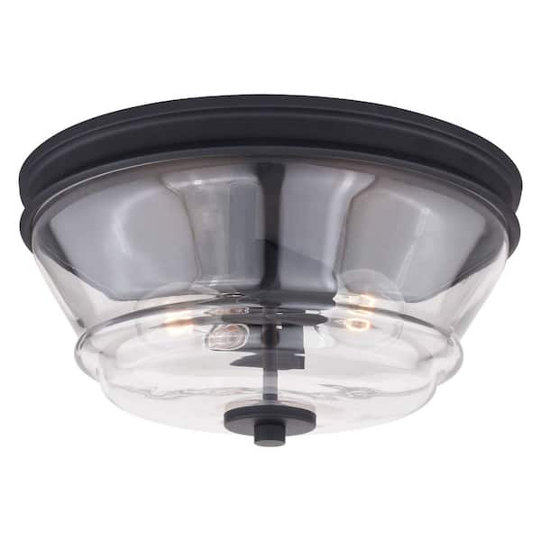 VAXCEL Toledo 13 in. W Black Industrial Flush Mount Ceiling Light Fixture Clear Glass