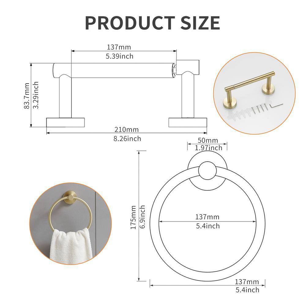 Brushed Gold Stainless Steel Bathroom Hardware Set