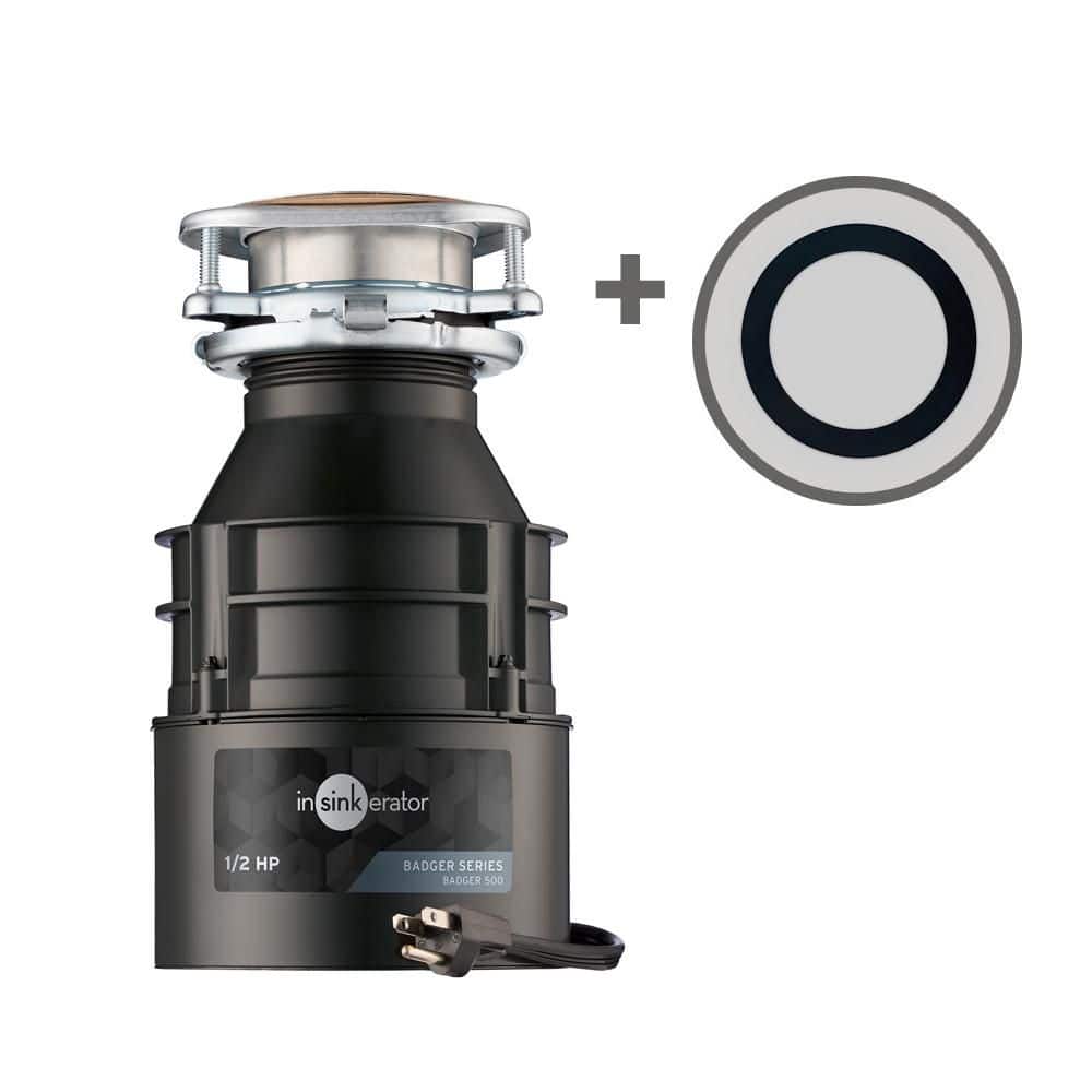 InSinkErator Badger 500 W/C, 1/2 HP Continuous Feed Kitchen Garbage Disposal with Power Cord and Putty-Free Sink Seal, Badger Series