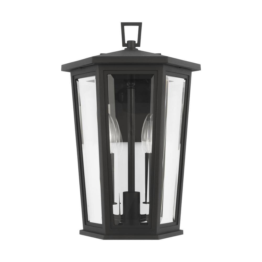Textured Black Medium Outdoor Wall Lantern with Clear Glass