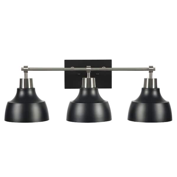 TRIBESIGNS WAY TO ORIGIN Sarah 24.25 in. 3-Lights Modern Industrial Matt Black Vanity Lights with Metal Reflective Cone Shades Indoor Wall Sconce
