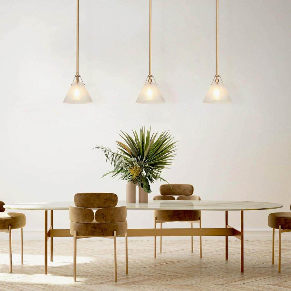 Brass and Gold Bell Pendant Light with Frosted Glass Shade