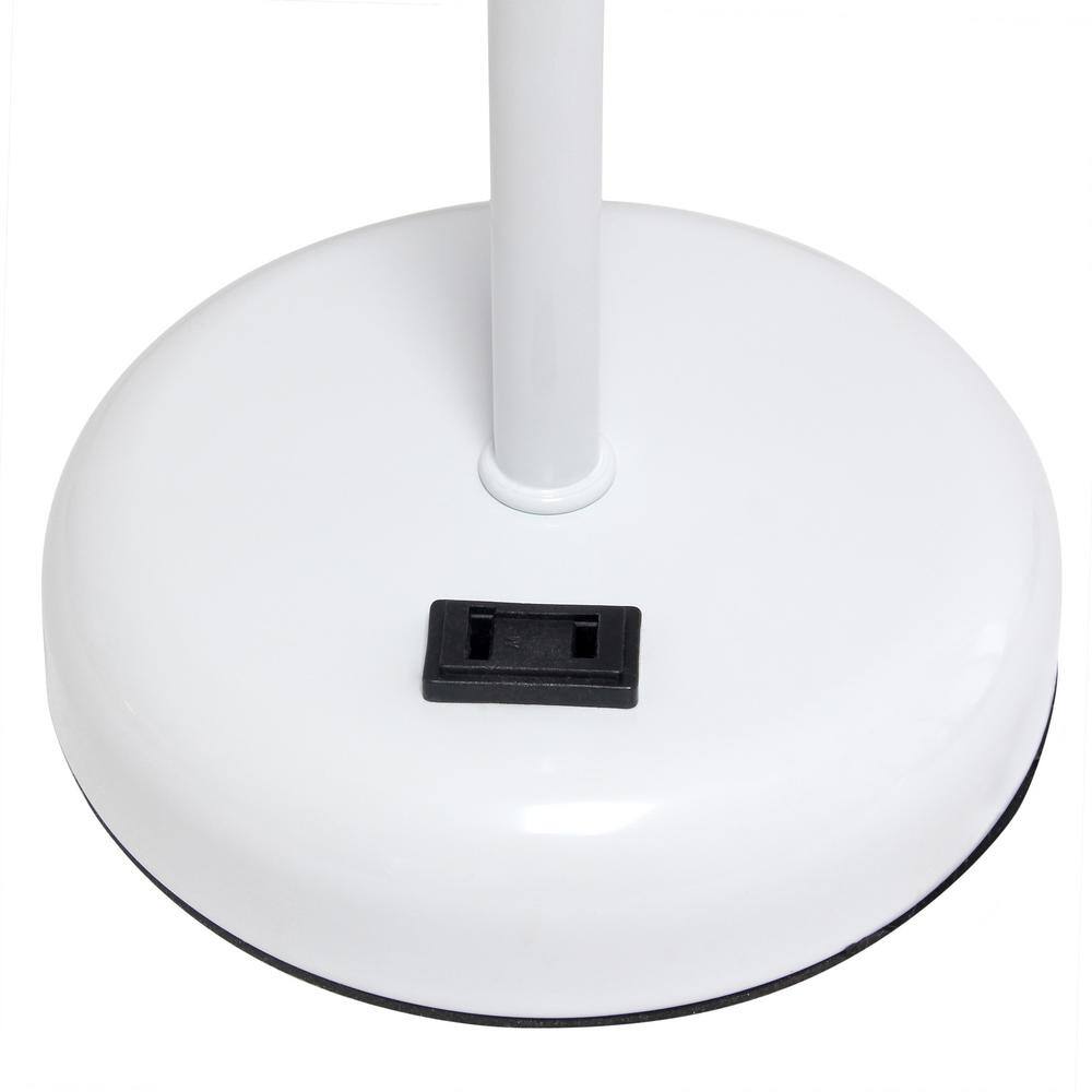 White Stick Lamp with Gray Fabric Shade and Charging Outlet
