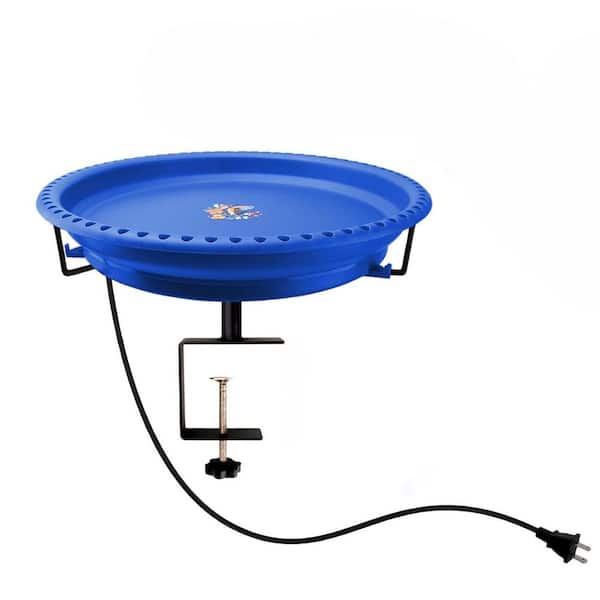 13.3 in. Dia Blue Heated Bird Baths for Outdoors, Plastic Bird Bath for Deck Railing