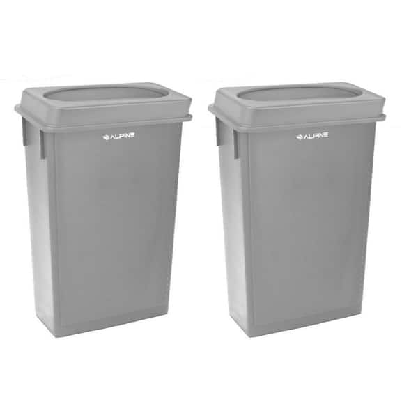 Alpine Industries 46 Gal. Gray Waste Basket Commercial Slim Trash Can with Swing Drop Lid (2-Pack)