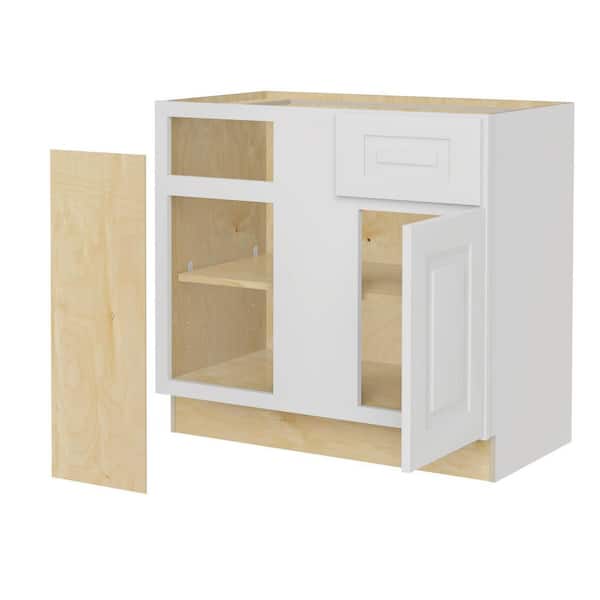 Home Decorators Collection Grayson 36 in. W x 24 in. D x 34.5 in. H Assembled Plywood Blind Base Kitchen Cabinet in Pacific White with Soft Close L