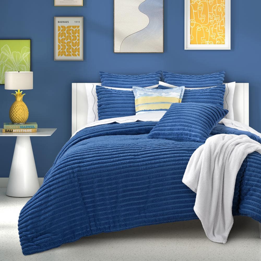 Darcy Blue Polyester Full/Queen 3-Piece Comforter Set