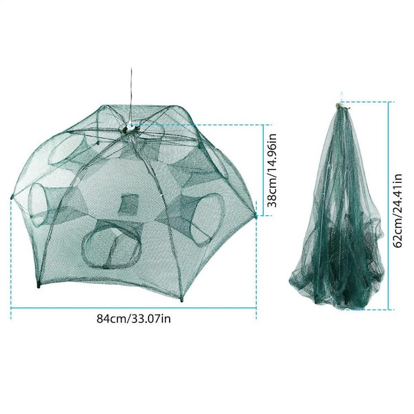 Portable Folded Fishing Bait Trap Net in Green