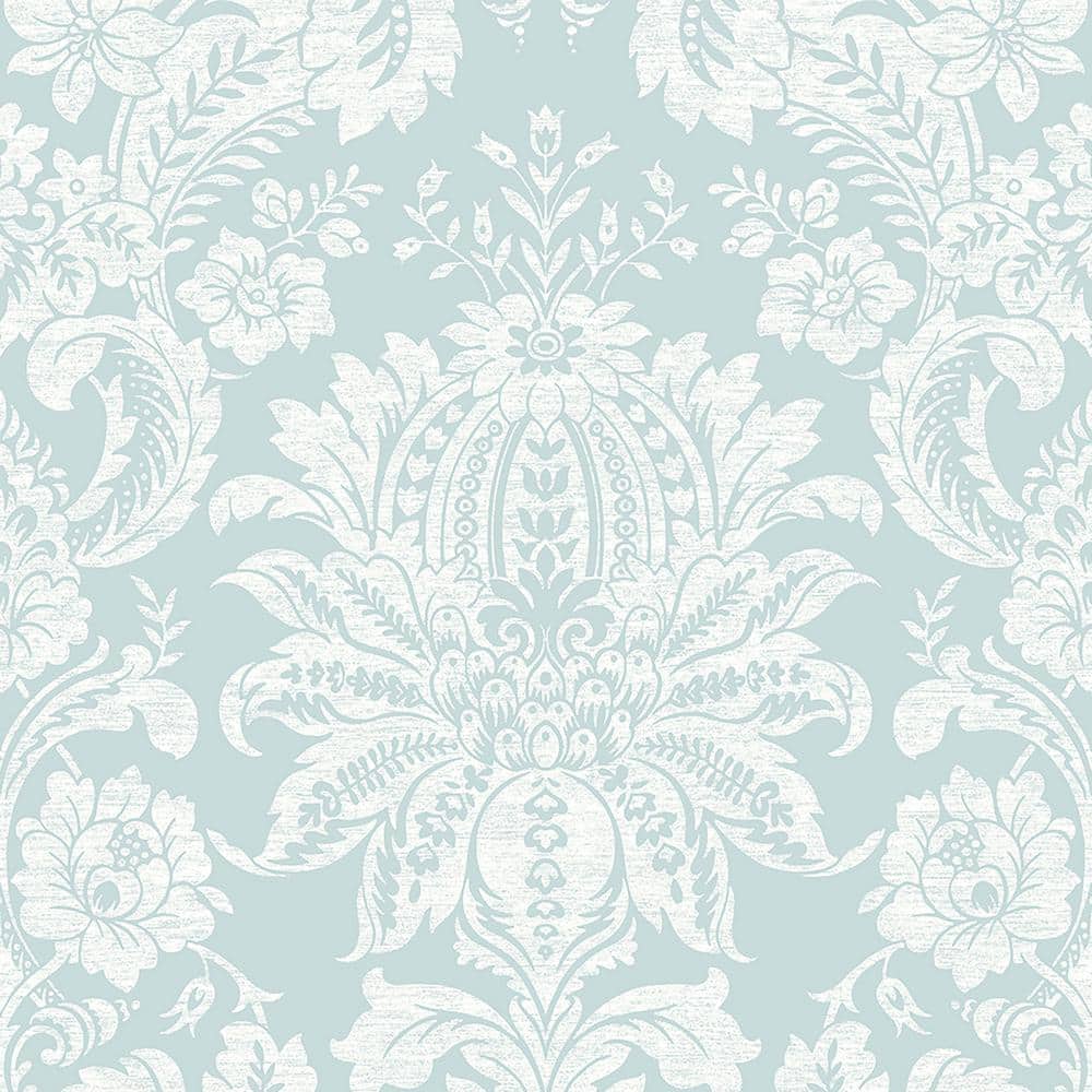 Duck Egg Blue Damask Peel and Stick Vinyl Wallpaper