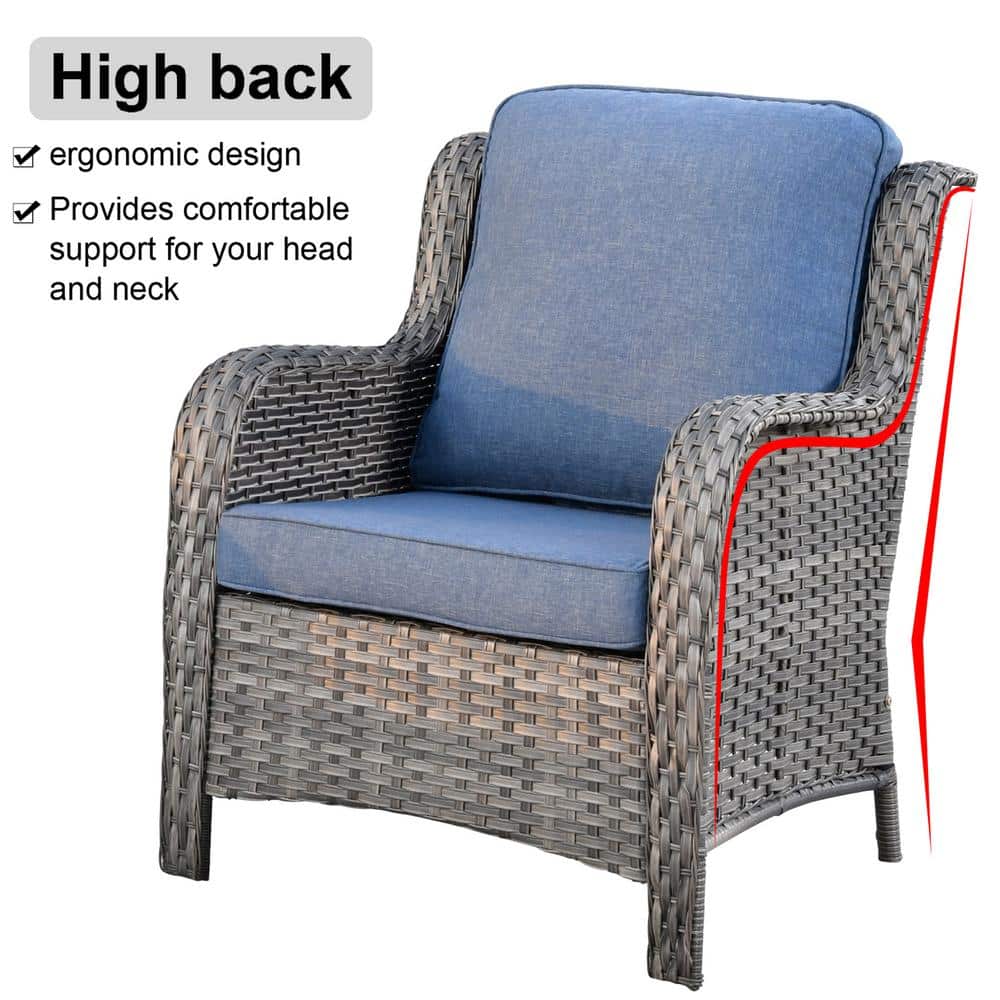 Orlando 8-Piece Denim Blue Cushioned Wicker Patio Sofa Set