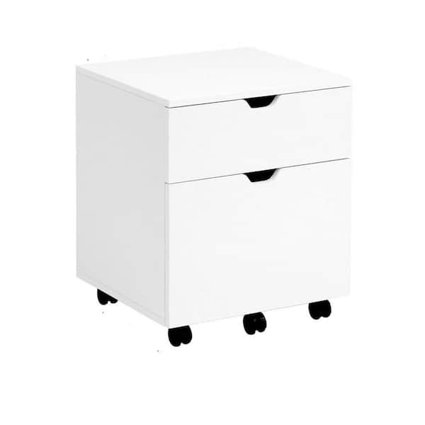 2-Drawer Wood File Cabinet Under Desk Rolling Storage Shelf for Home Office Printer Stand White for A4 Letter-Size