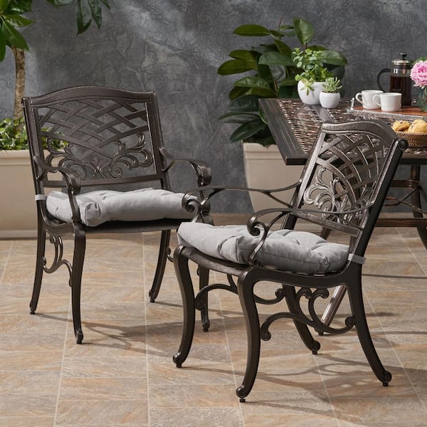 Noble House Poway Hammered Bronze Removable Cushions Aluminum Outdoor Patio Dining Chair with Charcoal Cushion (2-Pack)