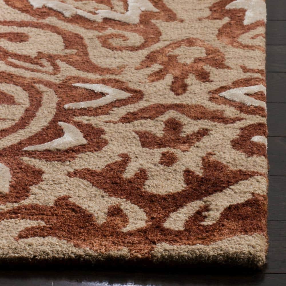 Hand-Tufted Blue Floral Square Wool & Silk Area Rug - 7'x7'