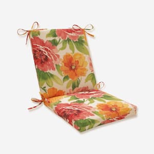 Bright Floral Outdoor/Indoor 18 in. W x 3 in. H Deep Seat 1-Piece Chair Cushion and Square Corners in Green/Orange Muree