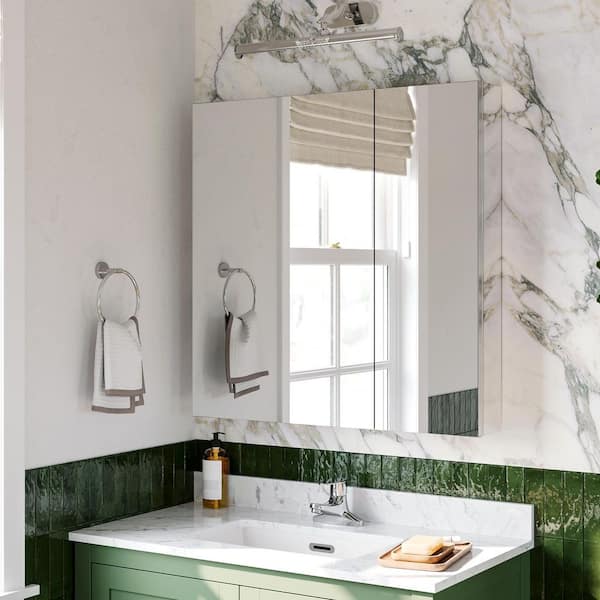 grossag 30 in. W x 30 in. H Rectangular Aluminum Recessed/Surface Mount Frameless Medicine Cabinet with Mirror and Blum Hinges