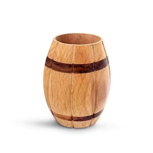 Decorative Wine Barrel Shaped Wooden Pen Holder for Office Desk, or Entryway