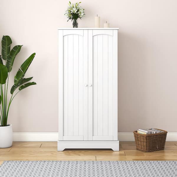 White Kitchen Storage Cabinet with Adjustable Shelves, Racks and Doors for Living Room
