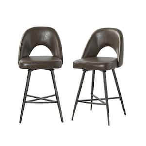 Thiago Modern Grey Counter Height Bar Stools with Cutout Back and Metal legs Set of 2