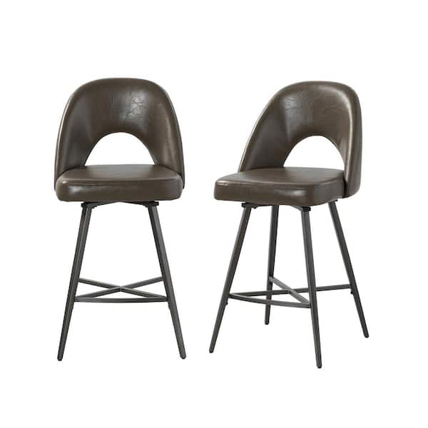 JAYDEN CREATION Thiago Modern Grey Counter Height Bar Stools with Cutout Back and Metal legs Set of 2