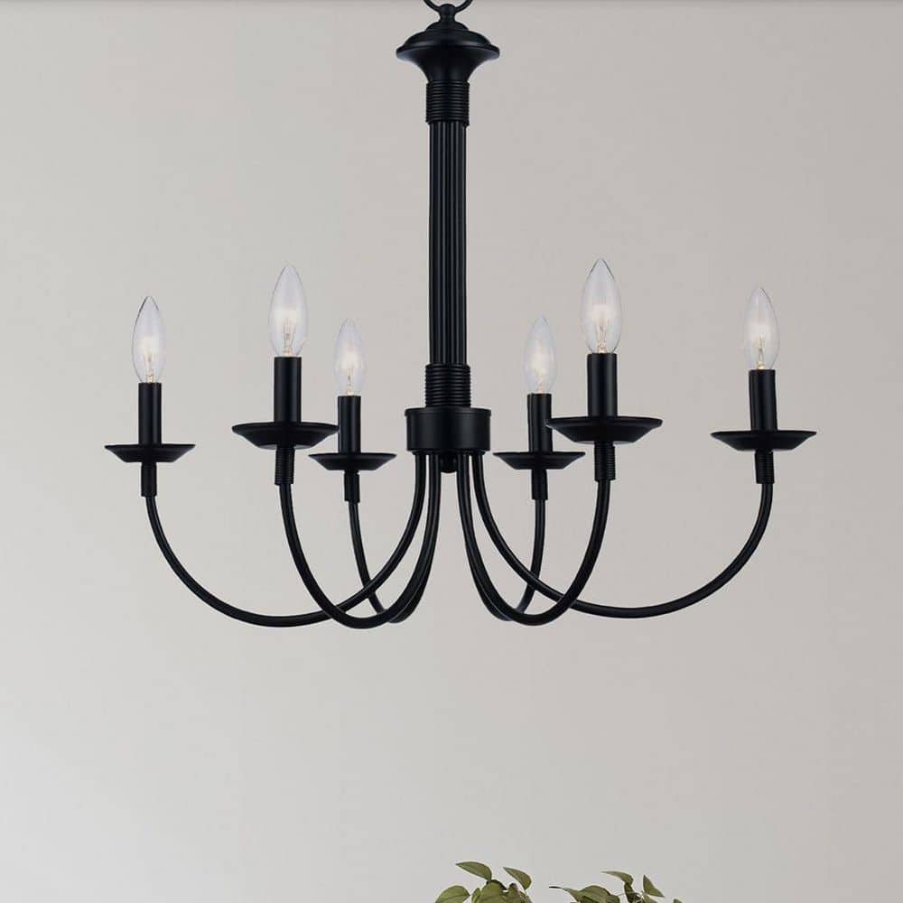 Bel Air Lighting Candle 6-Light Black Candle Chandelier Light