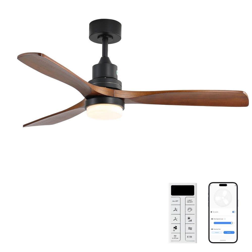 Woodlume 52 in. Smart Indoor Matte Black Ceiling Fan with Light included Remote Control, 3 Walnut Finish Blades price history on PriceWatchPro