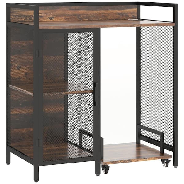 Rustic Brown 33.75 in. Office Storage Cabinet, Printer Stand with 4 Shelves and Metal Doors