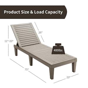 1-Piece Plastic Outdoor Chaise Lounge with 5-Position Adjustable Backrest in Brown