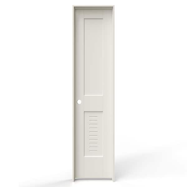 JELD-WEN 18 in. x 80 in. 2 Panel Right-Handed Primed MDF Wood Single Prehung Interior Door Lower Modern Ventilated Panel Louver