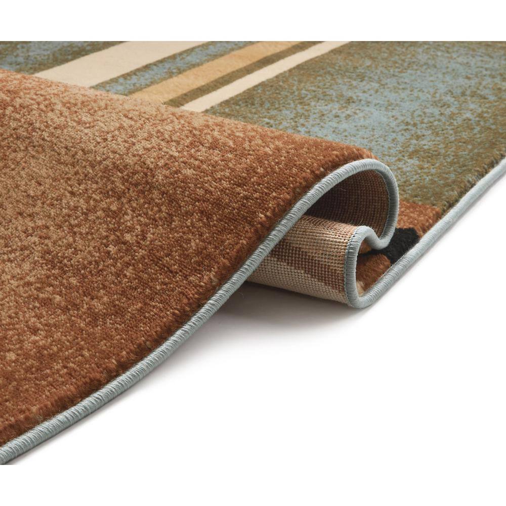 Light Blue and Beige Round Geometric Synthetic Area Rug