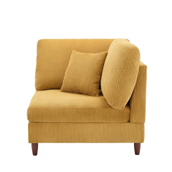 Modern Orange Corduroy Fabric Right Arm Facing Sectional Corner Arm Chair with Wood Legs(Set of 1)