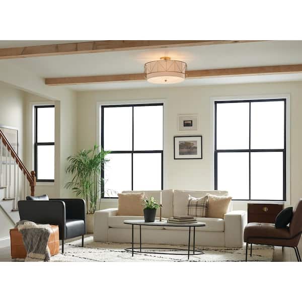 Birkleigh 24 in. 4-Light Classic Gold Hallway Art Deco Semi-Flush Mount Ceiling Light with Satin Etched Glass
