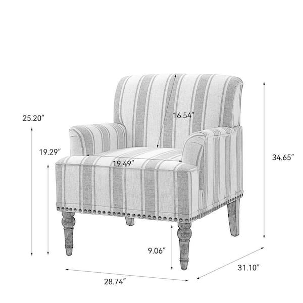 Uixe Modern Dark Blue Striped Linen Upholstered Accent