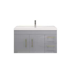 Elsa 41.75 in. W x 19.50 in. D x 22.05 in. H Bath Vanity in Glossy Gray with White Reinforced Acrylic Top with Basin