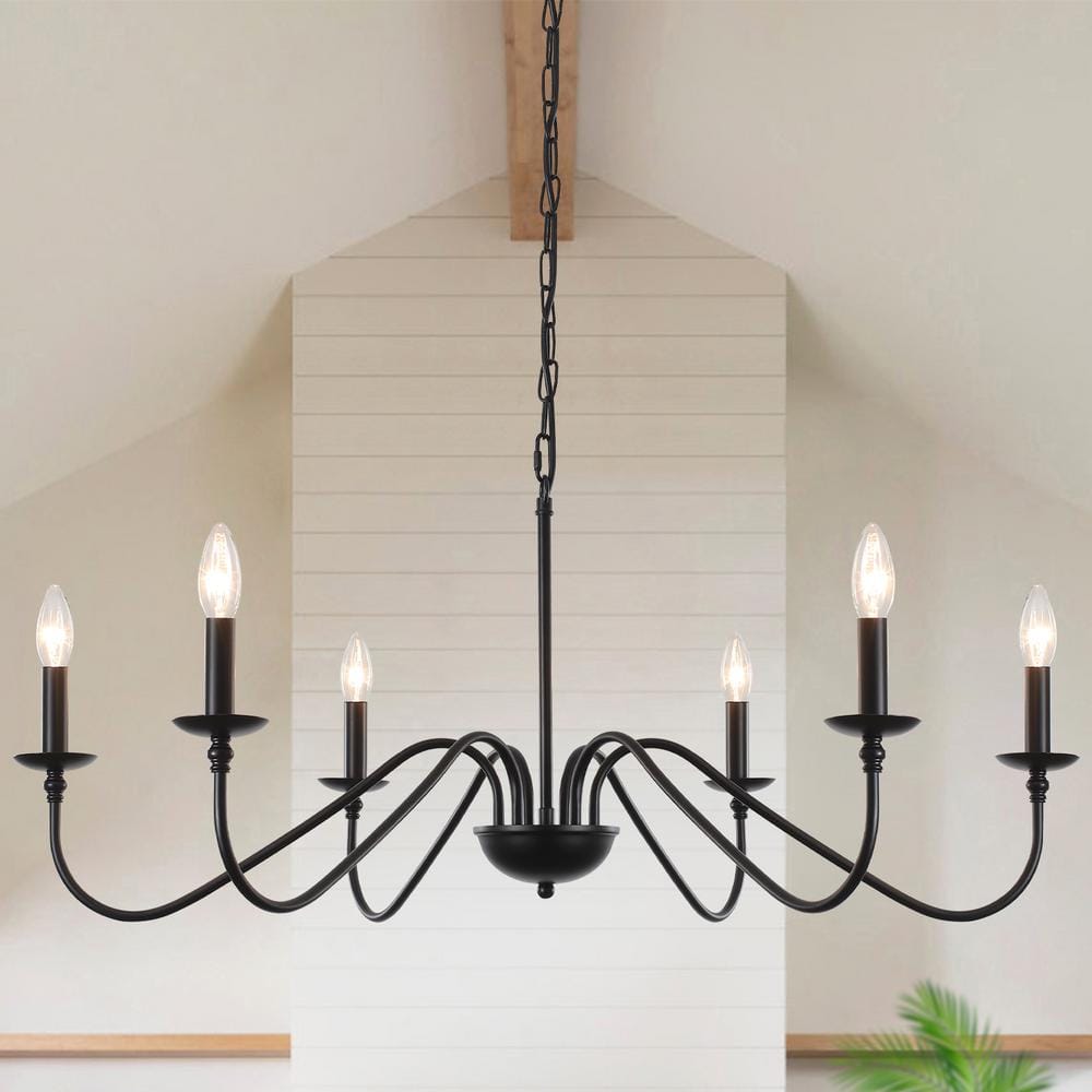 LWYTJO 6-Light Black Rustic Candle Chandelier for Kitchen Island with ...