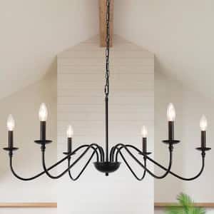 6-Light Black Rustic Candle Chandelier for Kitchen Island with no bulbs included