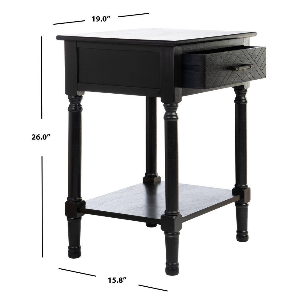 Peyton Black Wood Rectangular Storage End Table with Herringbone Pattern