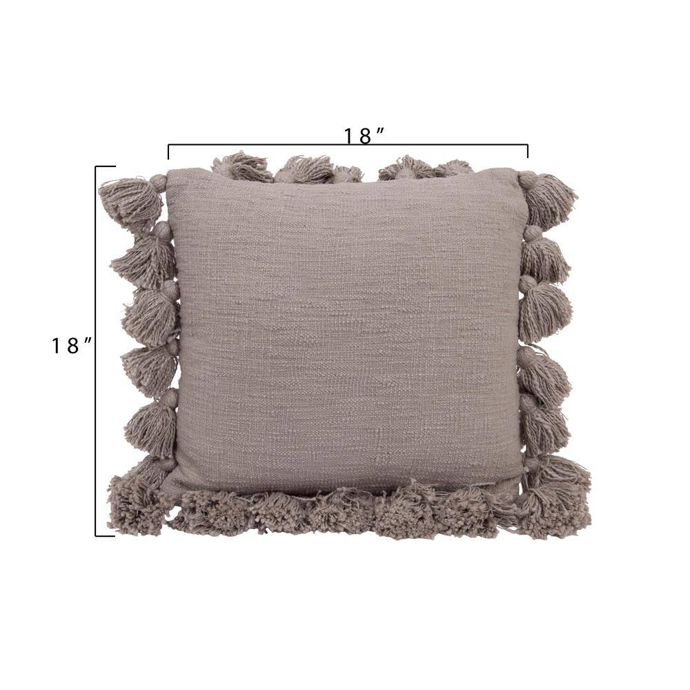 Gray Square Cotton Slub Pillow with Tassels