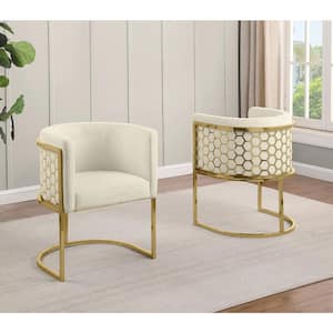 Evan 19 in. Cream Low Back Gold Metal Frame Side Chairs w/Teddy Fabric Set of 2