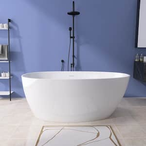 55 in. x 28.35 in. Soaking Bathtub with Integrated Slotted Overflow and Chrome Pop-up Drain Anti-Clogging Gloss White