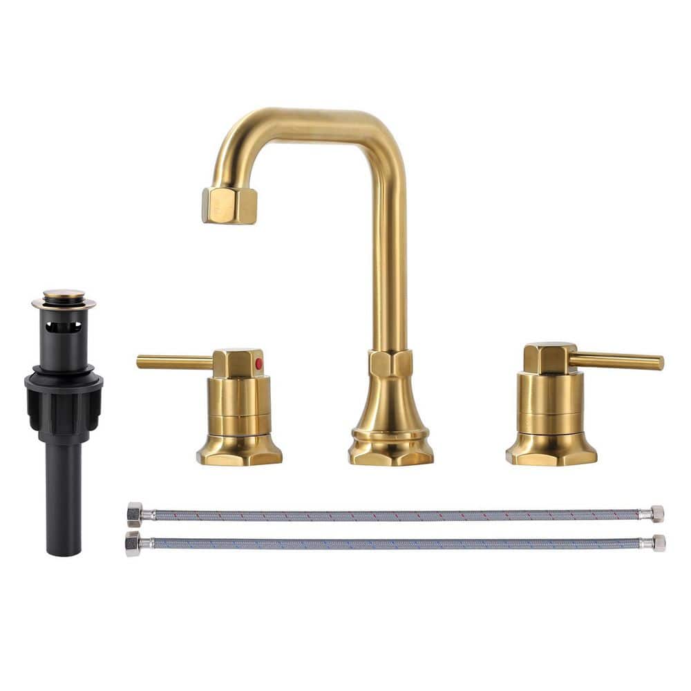 8 in. Widespread 2-Handle Bathroom Faucet with Pop Up Drain, 3-Hole Bathroom Sink Lavatory Faucet in Brushed Gold price history on PriceWatchPro
