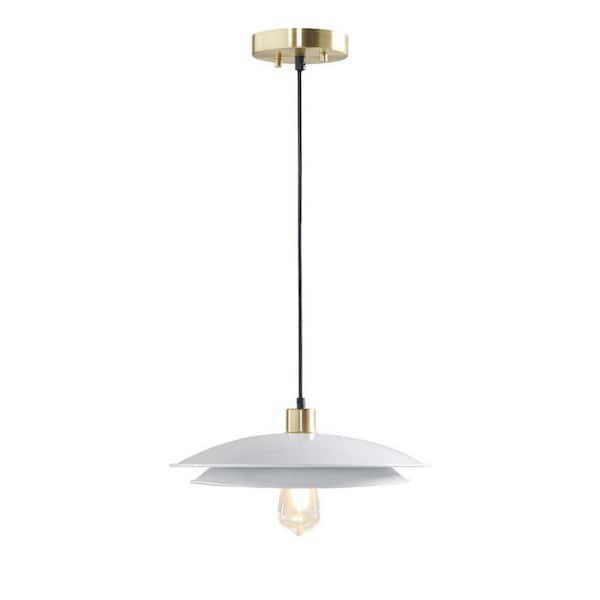 Modern 60-Watt 1-Light Gold/White Pendant Light with Layered Metal Shade and No Light Bulb Included