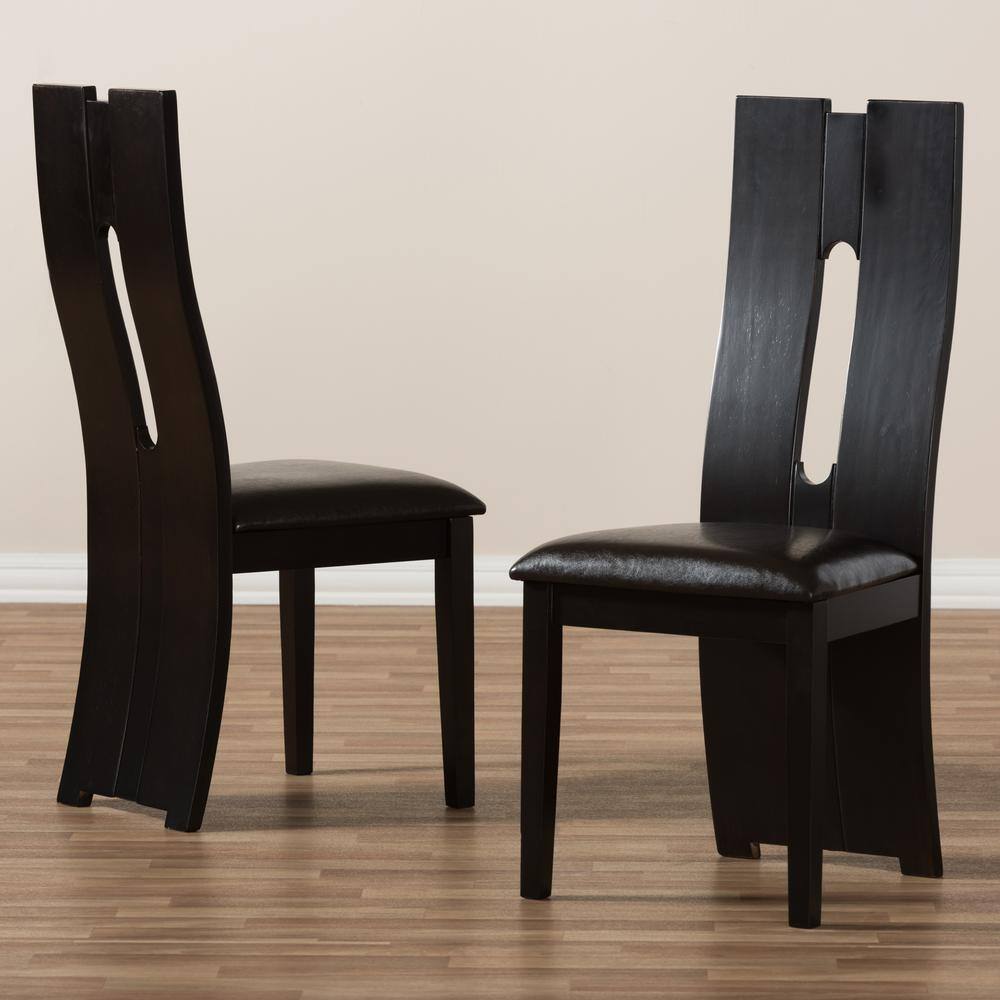 Alani Contemporary Dark Brown Faux Leather & Wood Dining Chair Set