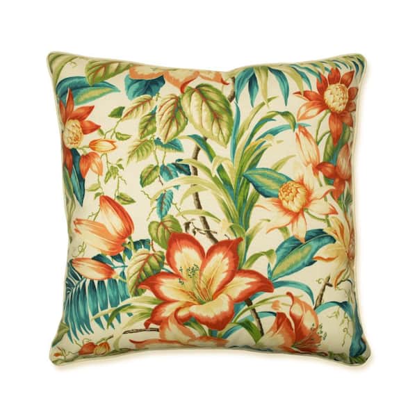 Pillow Perfect Floral Blue Square Outdoor Square Throw Pillow