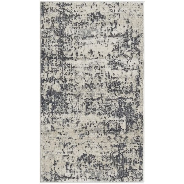 Concerto Ivory Grey 2 ft. x 4 ft. Abstract Contemporary Area Rug
