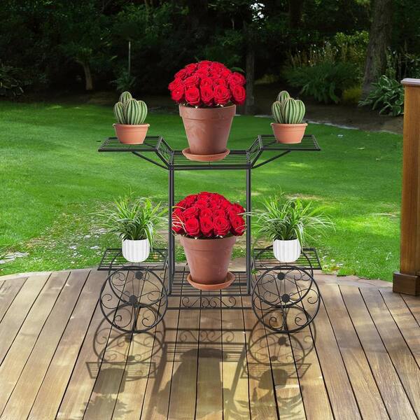 26 in. x 31 in. x 10 in. Indoor/Outdoor Black Metal Plant Holder