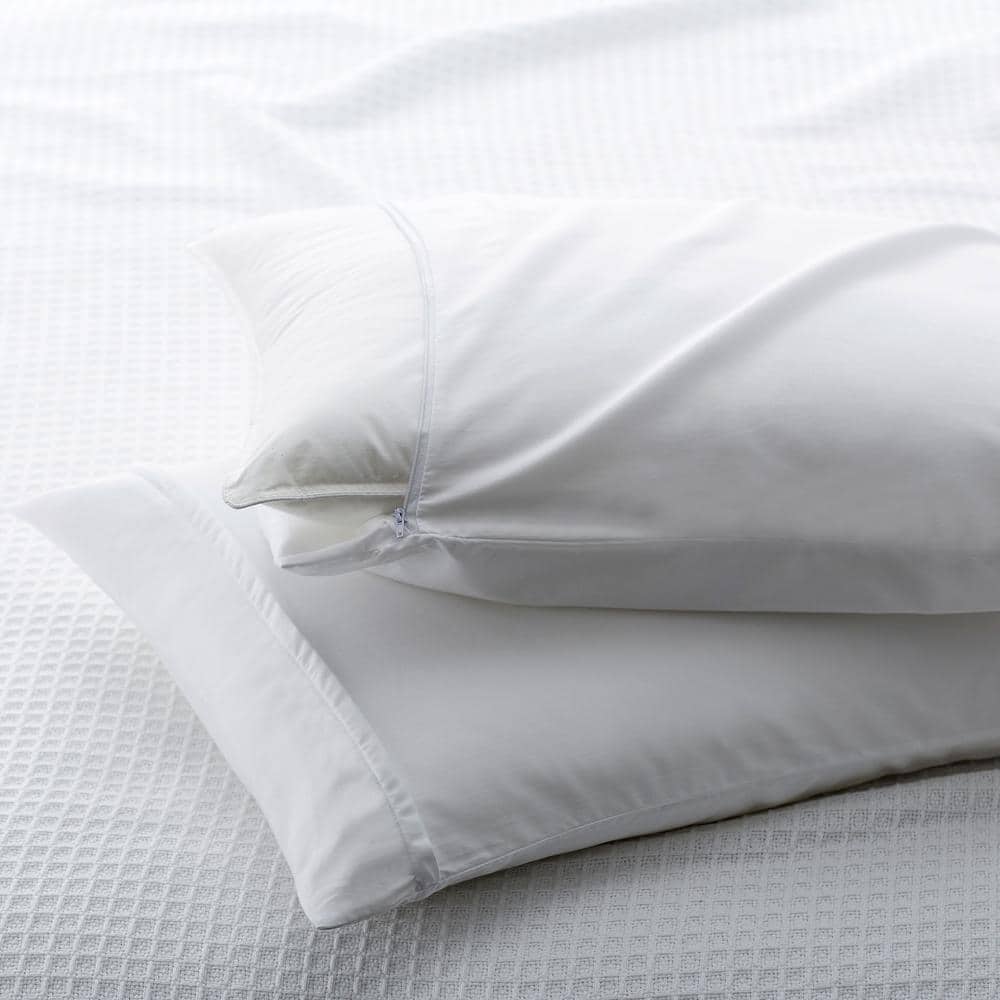 Queen Size 2 Pc Queen 300 TC Zippered Pillow Protector 100% Cotton Sateen 