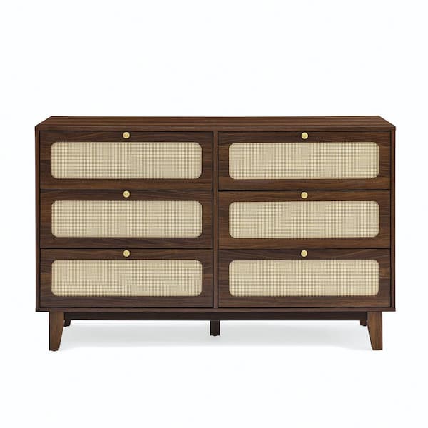 COWLOWN 52 in. W x 15.75 in. D x 32.75 in. H Natural Walnut Brown Linen Cabinet with 6 Drawers