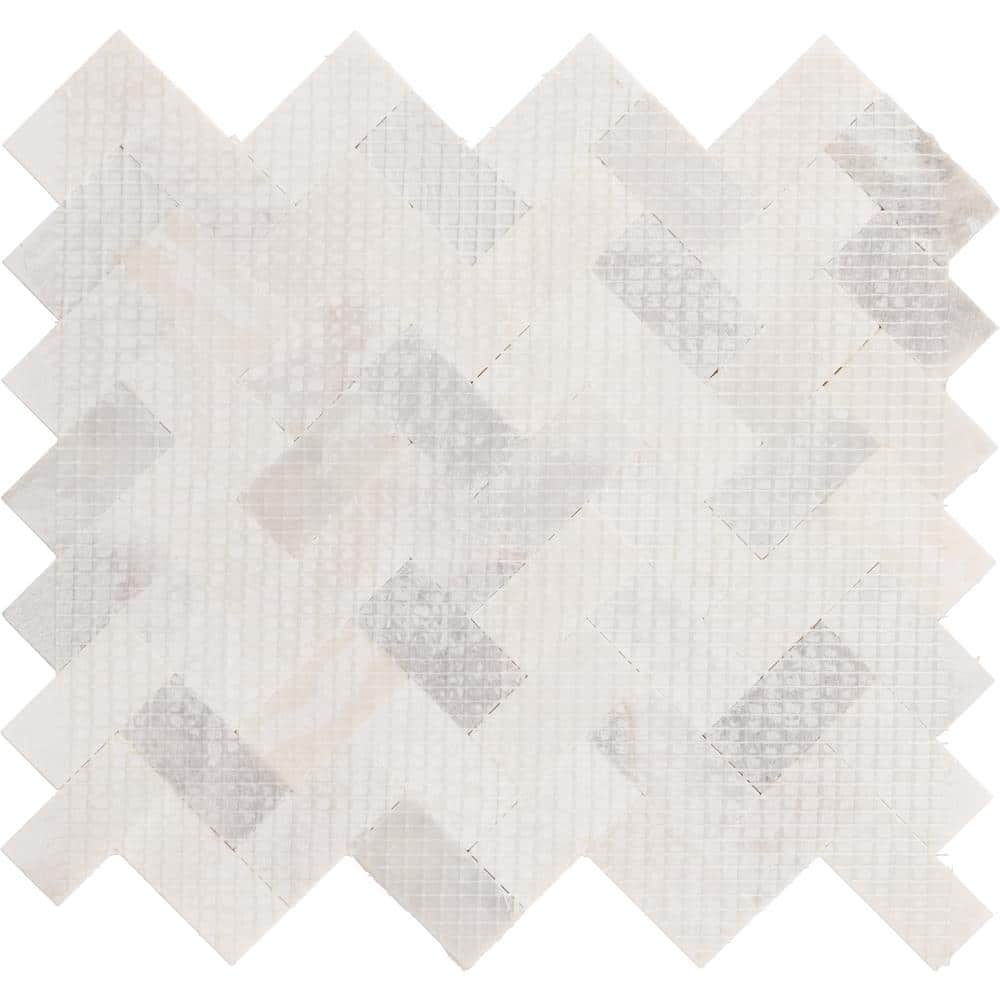 Daphne White 11x12 Marble Herringbone Mosaic Tile