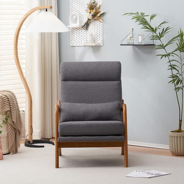 Outopee Dark Gray Linen Leisure Chair with High Back